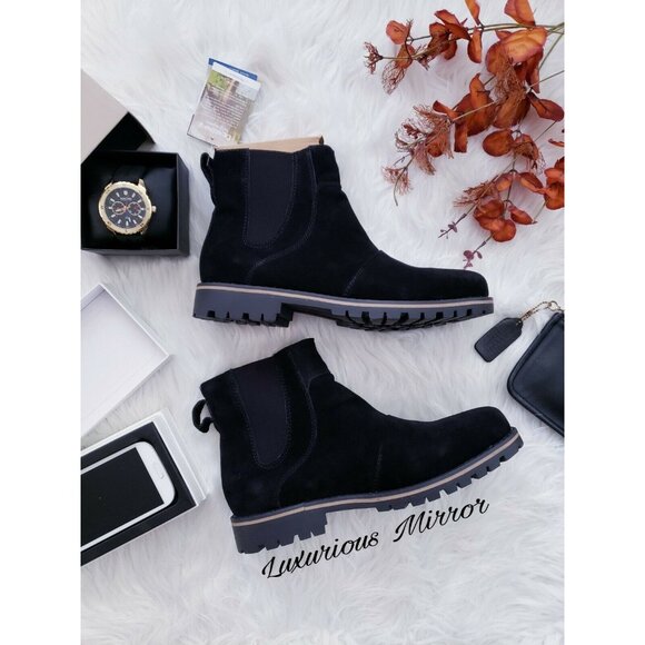 BEARPAW Chelsea Suede Pull On Ankle Boots Alastair Waterproof Men Women Sz 8.5M - Picture 2 of 9